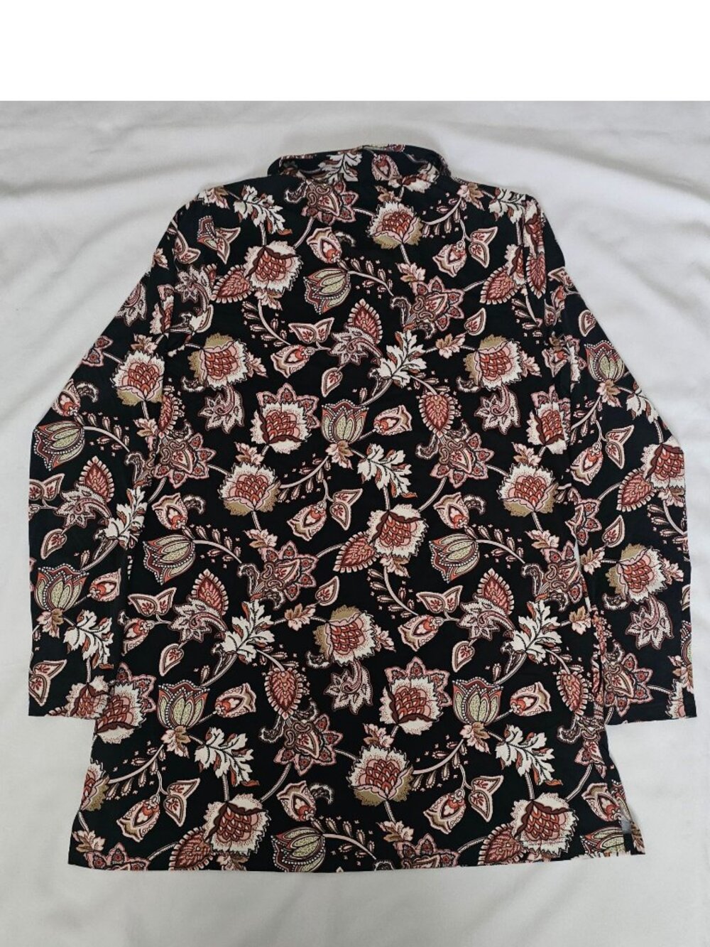 Lands' End Black Floral Mock Neck Long Sleeve Swim Tunic Cover-Up Size M (10-12) - Picture 5 of 16